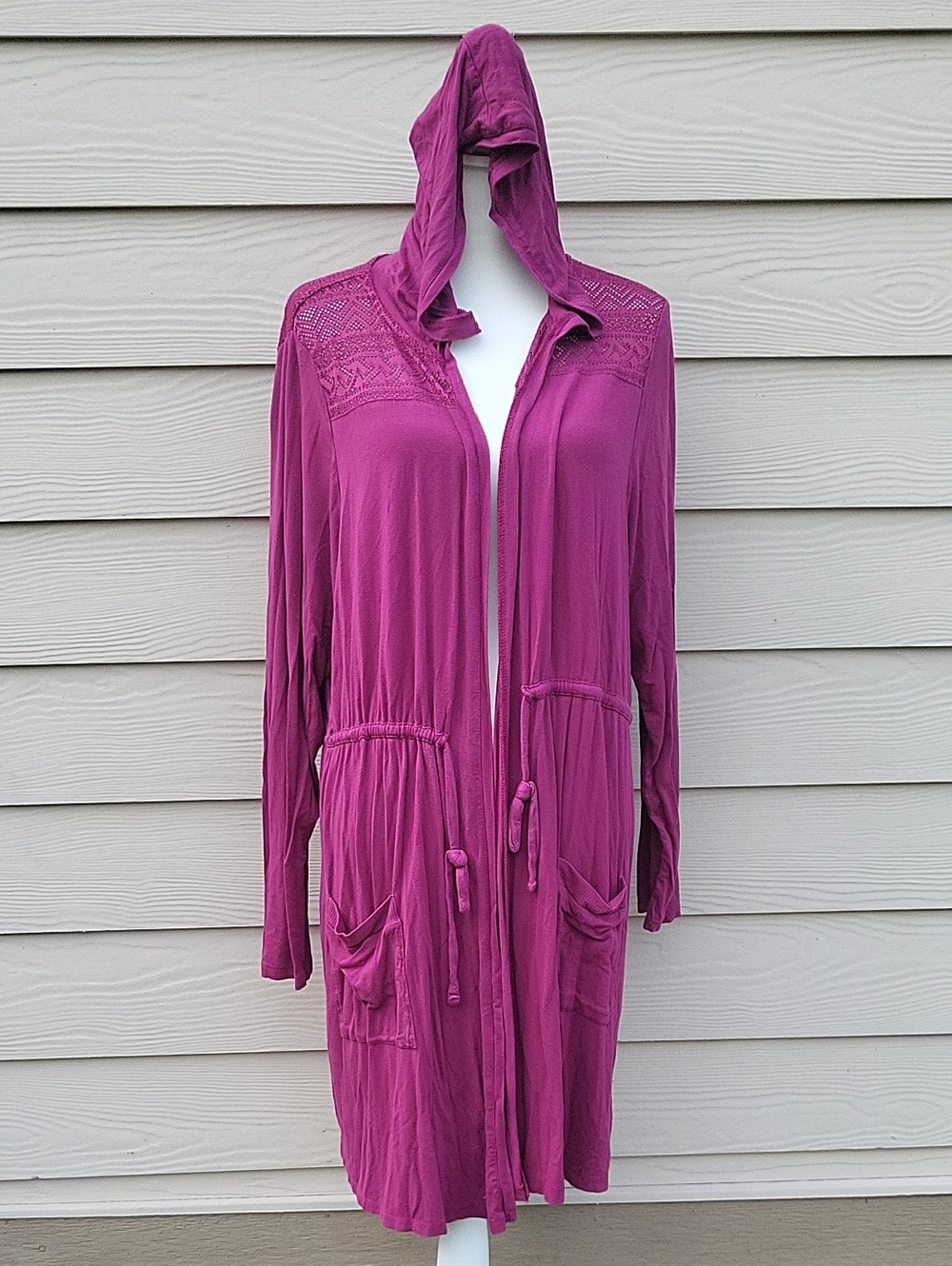 Torrid Super Soft Anorak Hoodie 3X Purple Lace Yoke Open Front Jacket